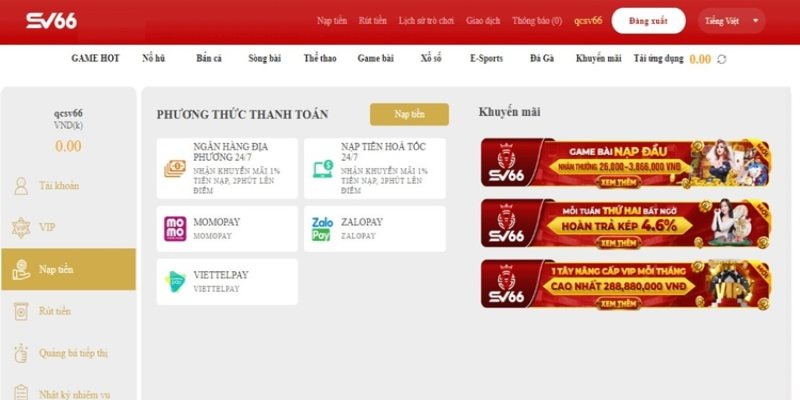 Điền đúng và đủ thông tin để nạp tiền Sv66